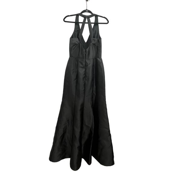 Alfred Sung Solid Black Satin Trumpet Gown Maxi Thigh-Slit Sample Dress 8 - Picture 6 of 7